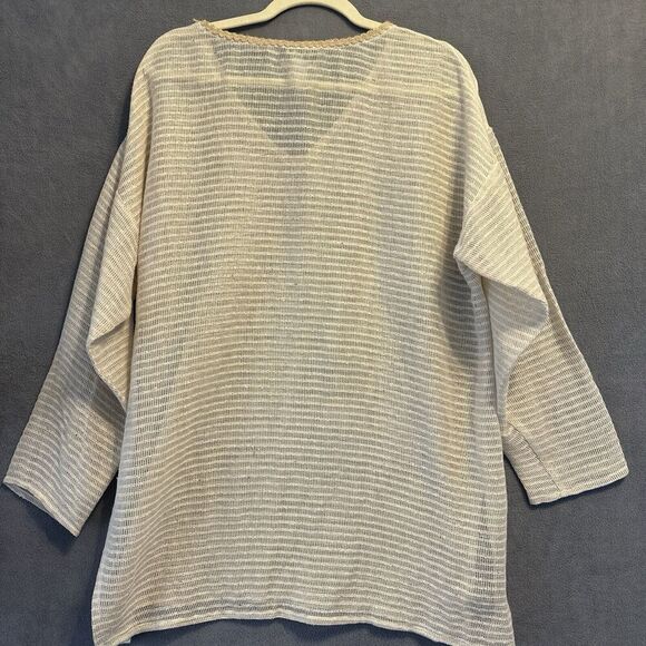 MM Krizia Open Knit Tunic Top Silk Linen Blend Womens Size L Beige Made in USA - Picture 2 of 8